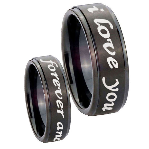 8mm-I-Love-You-Forever-and-ever-Step-Edges-Brush-Black-Tungsten-Men's-Ring