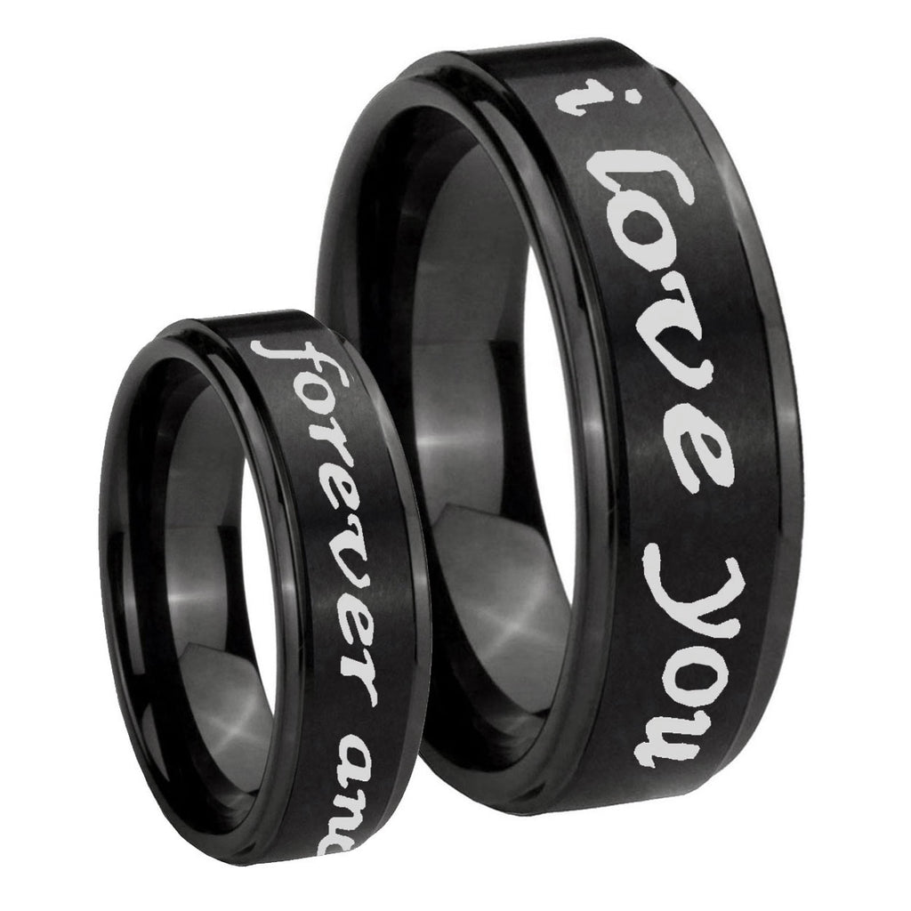 8mm I Love You Forever ever Step Edge Black Tungsten Ring