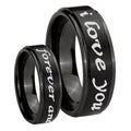 8mm I Love You Forever ever Step Edge Black Tungsten Ring