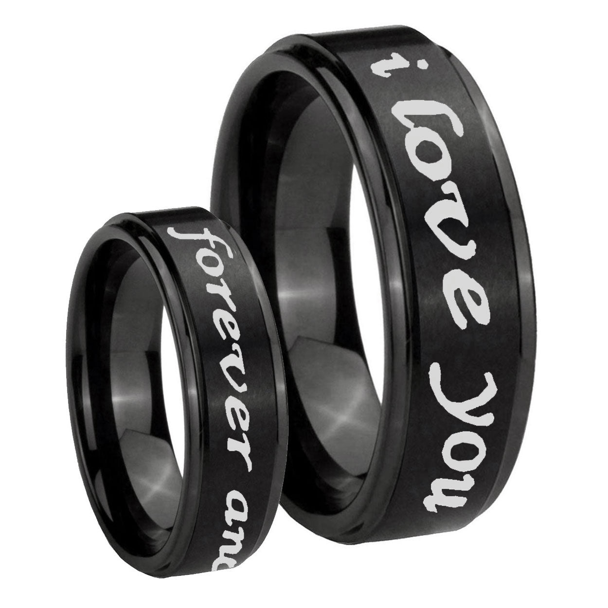 8mm I Love You Forever ever Step Edge Black Tungsten Ring
