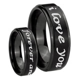 10mm I Love You Forever and ever Step Edges Brush Black Tungsten Engraved Ring