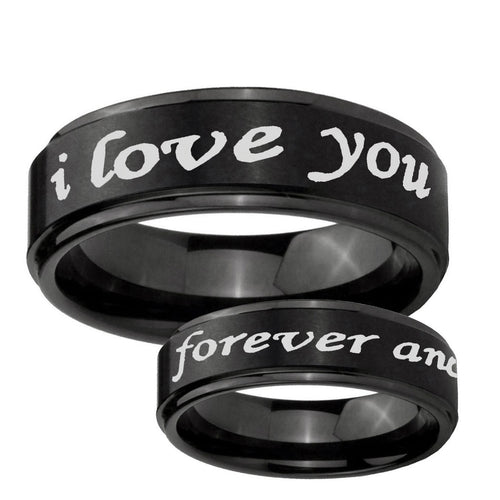 10mm I Love You Forever and ever Step Edge Brush Black Tungsten Engraved Ring