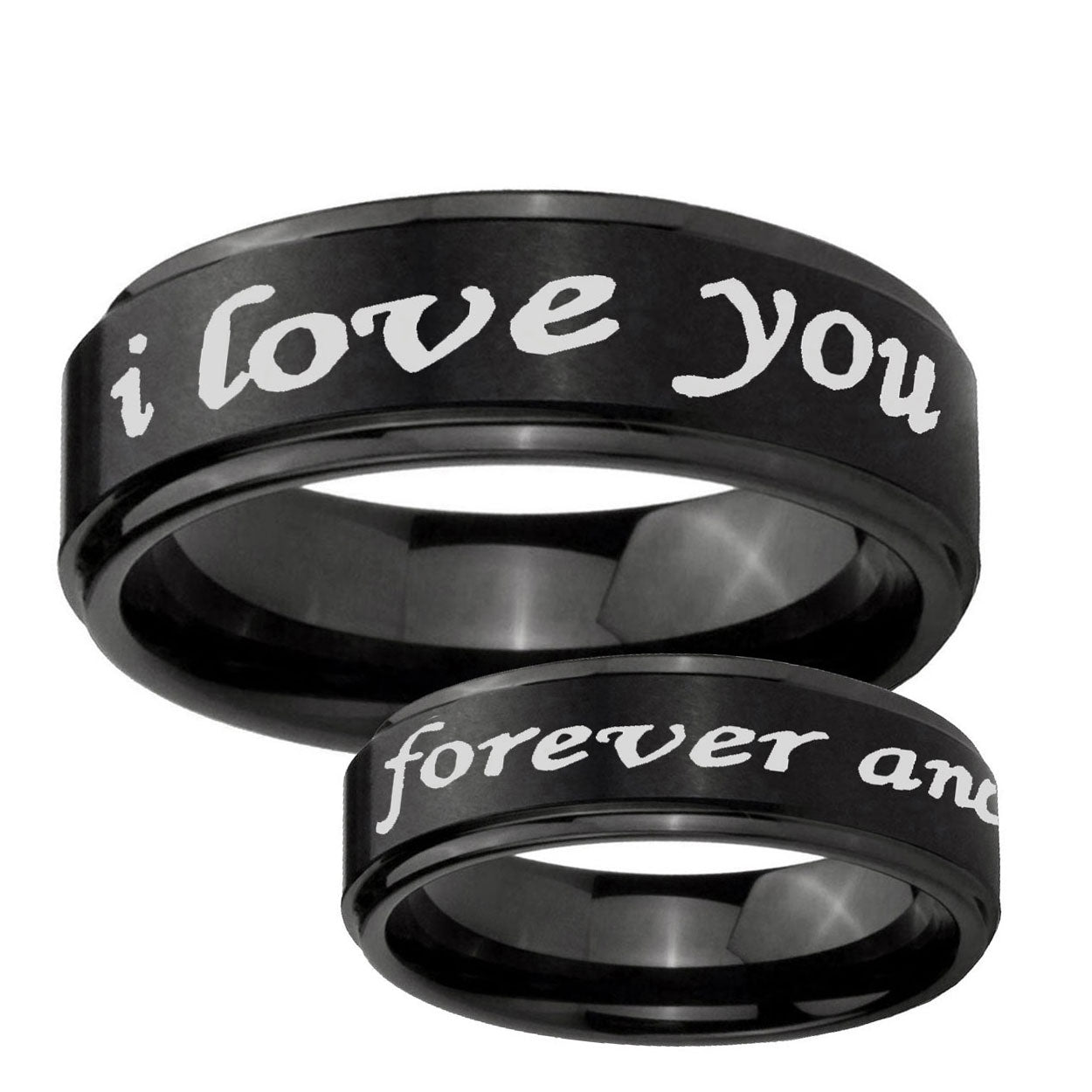 5mm I Love You Forever ever Step Edge Black Tungsten Ring