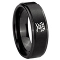 10mm Kanji Love Step Edges Brush Black Tungsten Carbide Mens Wedding Band