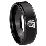 8mm Transformers Autobot Step Edges Brush Black Tungsten Mens Ring Personalized