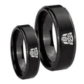 Transformers Autobot Step Edges Brush Black Tungsten Couple Wedding Bands