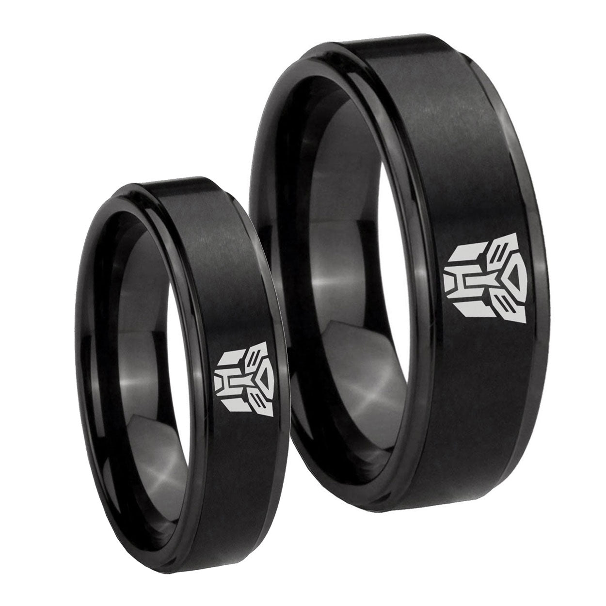 Transformers Autobot Step Edges Brush Black Tungsten Couple Wedding Bands