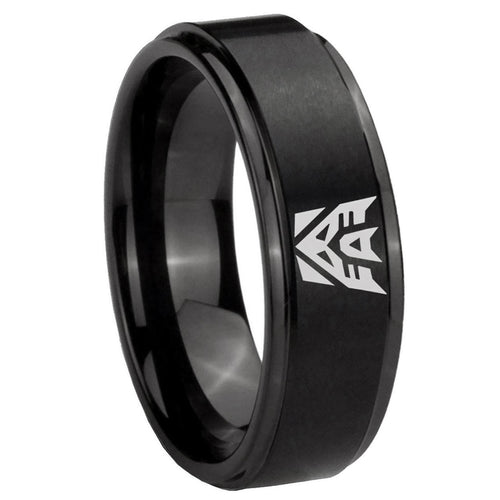 8mm Decepticon Transformers Step Edge Black Tungsten Ring