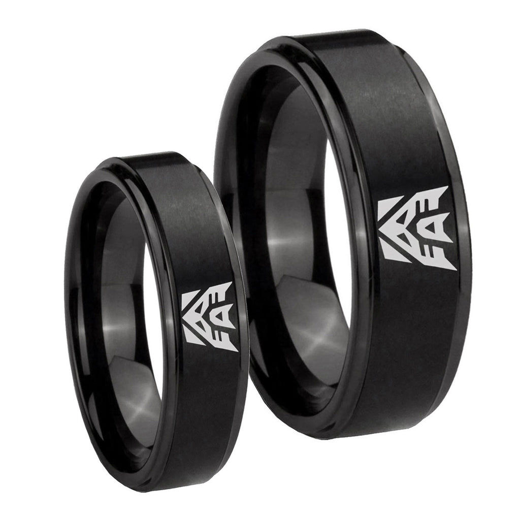 Decepticon Transformers Step Edges Brush Black Tungsten Mens Set Ring