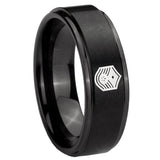 8mm Chief Master Sergeant Vector Step Edges Brush Black Tungsten Engagement Ring