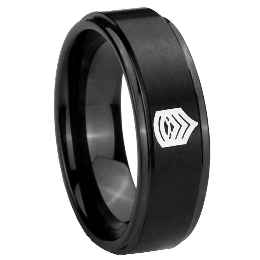 10mm Army Sergeant Major Step Edges Brush Black Tungsten Mens Engagement Band