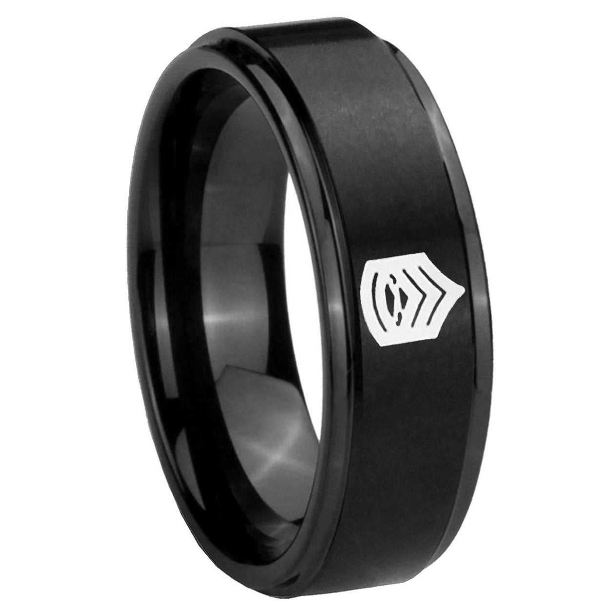 8mm Army Sergeant Major Step Edges Brush Black Tungsten Ring