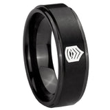 8mm Army Sergeant Major Step Edges Brush Black Tungsten Custom Mens Ring
