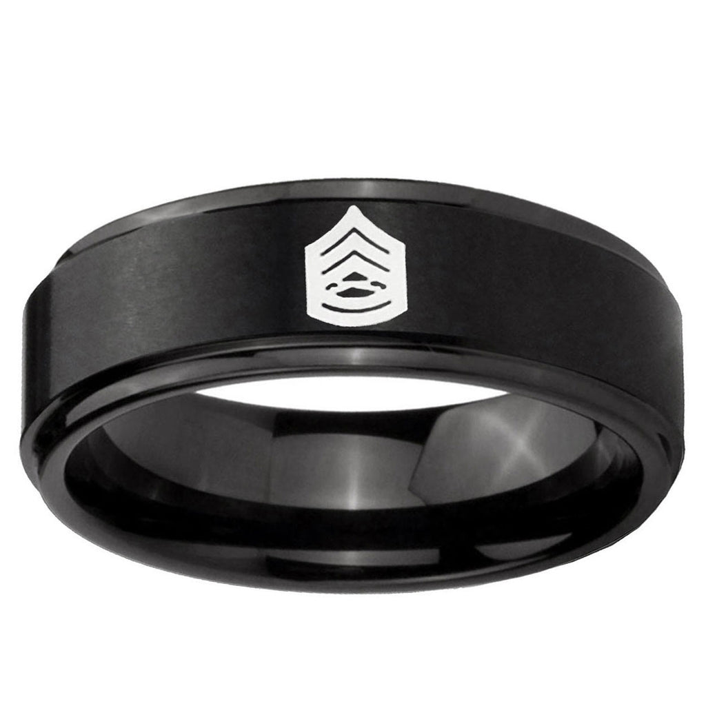 10mm Army Sergeant Major Step Edge Brush Black Tungsten Ring