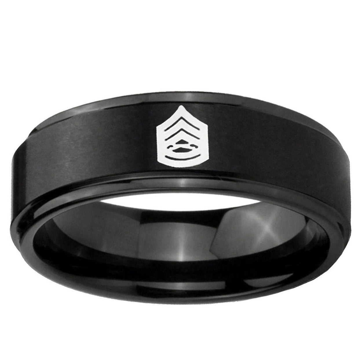 5mm Army Sergeant Major Step Edges Brush Black Tungsten Ring
