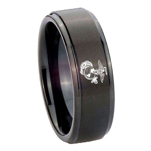 8mm-Marine-Step-Edges-Brush-Black-Tungsten-Carbide-Men's-Engagement-Ring