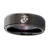 8mm-Marine-Step-Edges-Brush-Black-Tungsten-Carbide-Men's-Engagement-Ring