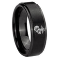 10mm Marine Step Edges Brush Black Tungsten Carbide Men's Wedding Band