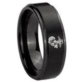 8mm Marine Step Edges Brush Black Tungsten Carbide Men's Engagement Ring