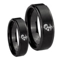Marine Step Edges Brush Black Tungsten Mens Ring Set