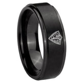 8mm CTR Step Edges Brush Black Tungsten Carbide Mens Promise Ring