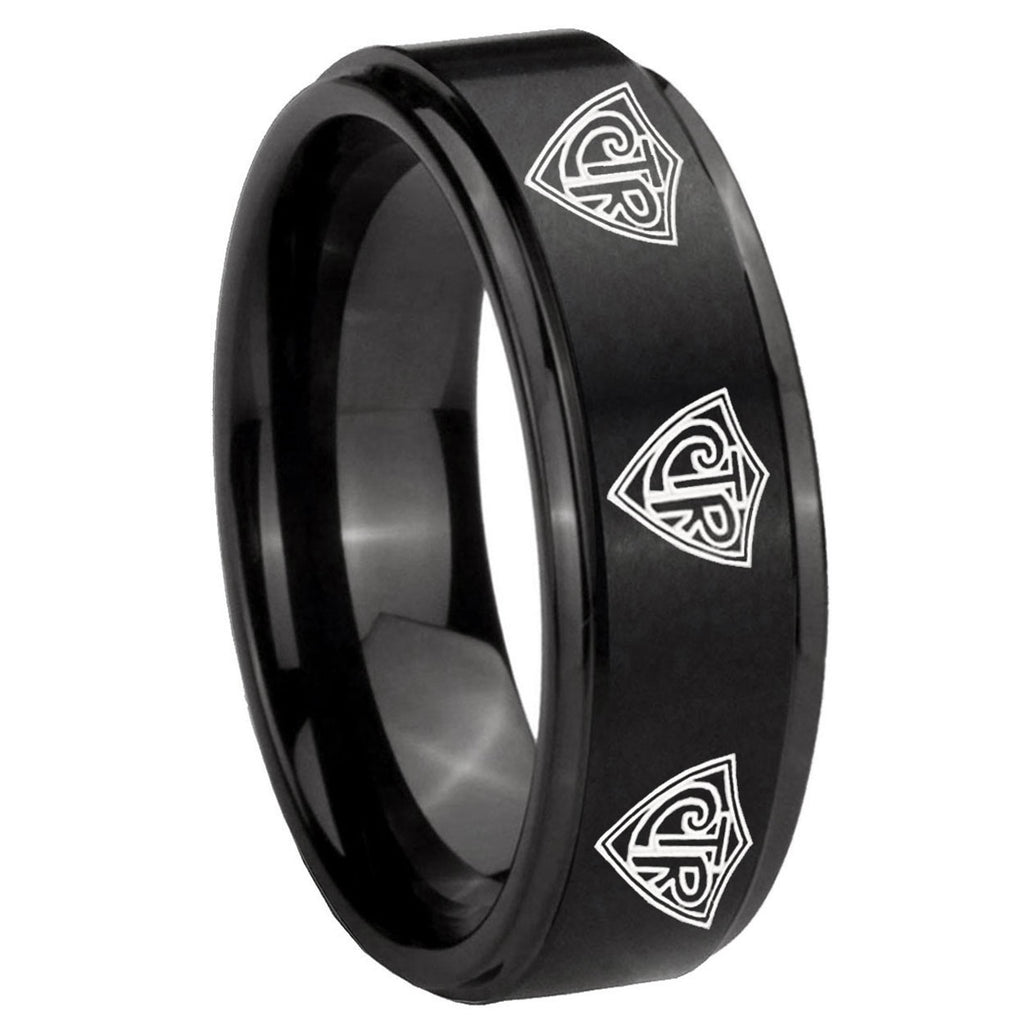 10mm Multiple CTR Step Edges Brush Black Tungsten Carbide Men's Wedding Ring