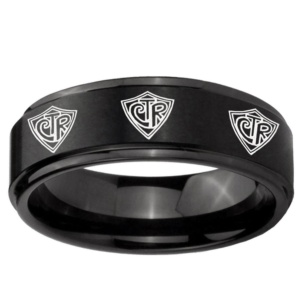 10mm Multiple CTR Step Edge Brush Black Tungsten Ring