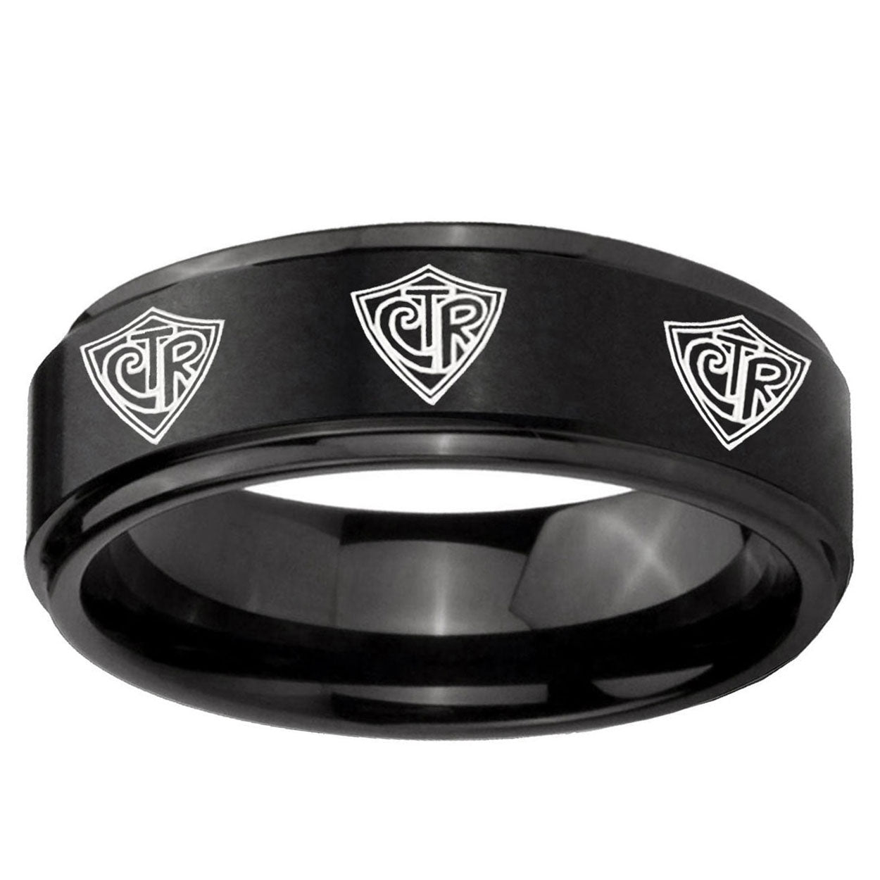 10mm Multiple CTR Step Edge Brush Black Tungsten Ring