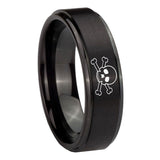 8mm-Skull-Step-Edges-Brush-Black-Tungsten-Carbide-Men's-Wedding-Band
