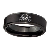 10mm-Skull-Step-Edges-Brush-Black-Tungsten-Carbide-Wedding-Bands-Ring