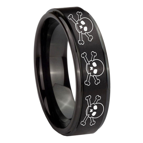 10mm-Multiple-Skull-Step-Edges-Brush-Black-Tungsten-Wedding-Engagement-Ring