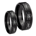 Multiple Skull Step Edges Brush Black Tungsten Bridal Set Ring