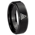 8mm Seeing Eye of God Step Edge Black Tungsten Mens Ring