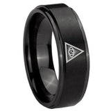 8mm Seeing Eye of God Step Edge Black Tungsten Carbide Mens Ring