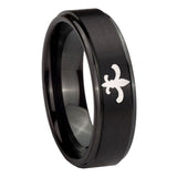10mm-Fleur-De-Lis-Step-Edges-Brush-Black-Tungsten-Carbide-Rings-for-Men