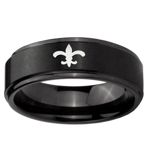 5mm Fleur-De-Lis Step Edge Brush Black Tungsten Ring