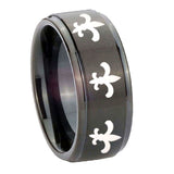 8mm-Multiple-Fleur-De-Lis-Step-Edges-Brush-Black-Tungsten-Mens-Ring-Personalized