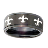 10mm-Multiple-Fleur-De-Lis-Step-Edges-Brush-Black-Tungsten-Wedding-Band-Mens