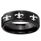 5, 8mm Multiple Fleur-De-Lis Step Edge Brush Black Tungsten Ring