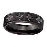10mm-Multiple-Crosses-Step-Edges-Brush-Black-Tungsten-Carbide-Wedding-Band-Ring