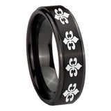 8mm-Multiple-Fleur-De-Lis-Step-Edges-Brush-Black-Tungsten-Men's-Band-Ring