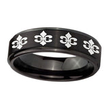 10mm-Multiple-Fleur-De-Lis-Step-Edges-Brush-Black-Tungsten-Men's-Promise-Rings