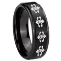 10mm Multiple Fleur Delis Step Edges Brush Black Tungsten Men's Promise Rings