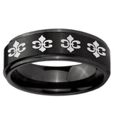 5, 8mm Multiple Fleur-De-Lis Step Edge Brush Black Tungsten Ring