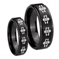 Multiple Fleur De Lis Step Edges Brush Black Tungsten Wedding Ring Set