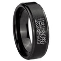 8mm Islamic Shahada Step Edge Black Tungsten Mens Ring