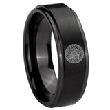 8mm Seal of Seven Archangel Step Edge Black Tungsten Carbide Mens Ring