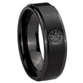 8mm Tetragrammaton Spiritual Kabbalah Step Edge Black Tungsten Ring