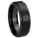 8mm Tetragrammaton Spiritual Kabbalah Step Edge Black Tungsten Carbide Mens Ring