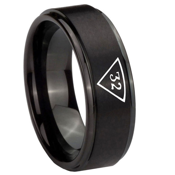 10mm-Masonic-32-Triangle-Freemason-Step-Edges-Brush-Black-Tungsten-Carbide-Mens-Engagement-Band